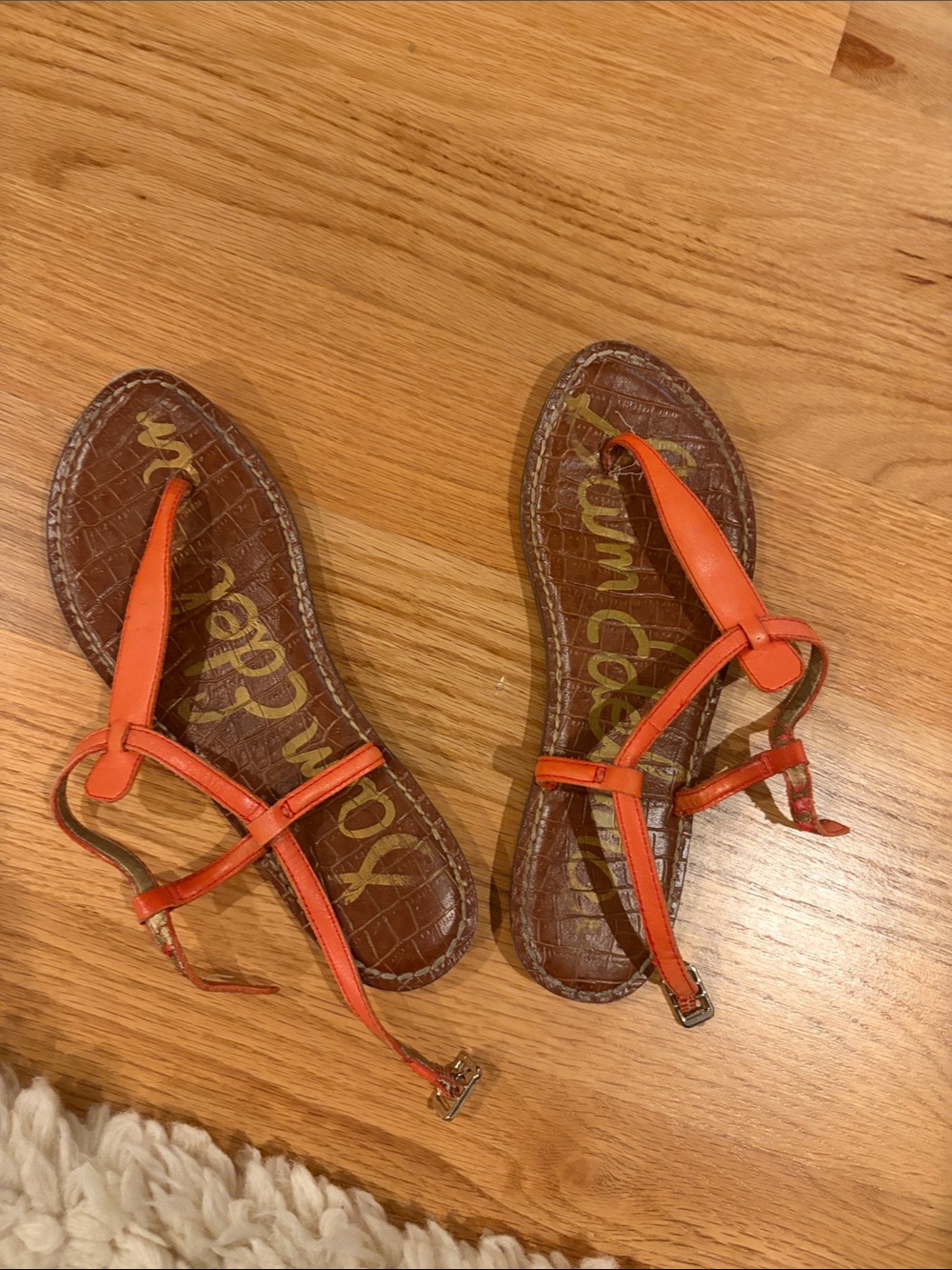 Sam Edelman Orange T-Strap Leather Sandals